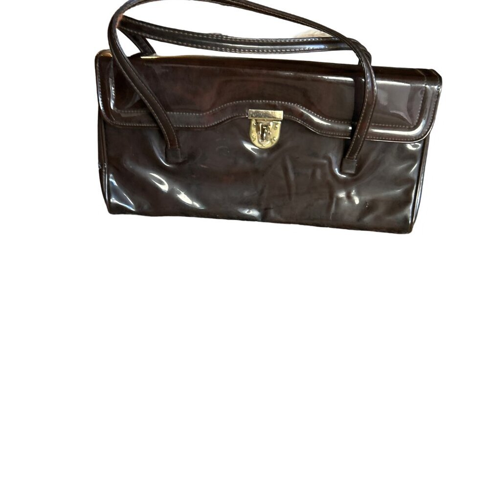 Granada USA Brown Patent Leather Vintage Shoulder Handbag Purse 1960-1970